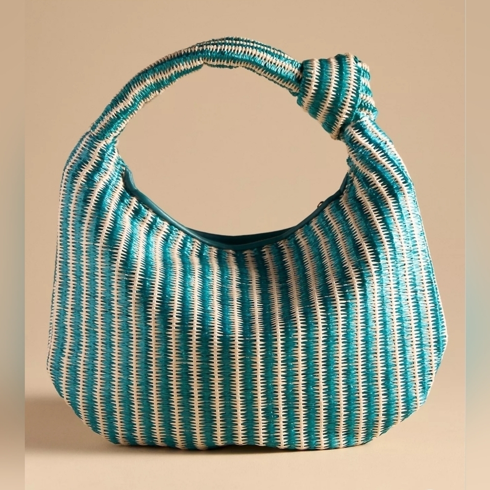 NWT- Melie Bianco Raffia Turquoise Brigitte Satchel- Anthropologie - Picture 2 of 9
